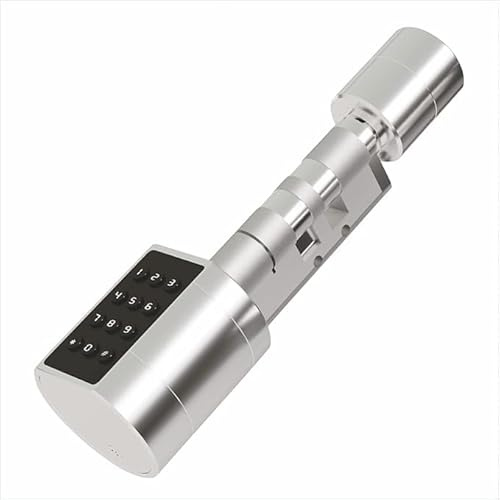 ENERJ Smart Adjustable Cylinder Lock with Fingerprint & Keypad, Ideal for Any Doors of 35mm - 70mm, Colour: Silver