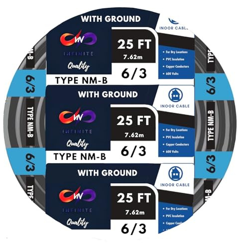 VN Infinite quality 6/3 NM-B Residential Indoor Wire - Non-Metallic - Sheathed Cable Black (25 Ft)