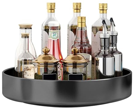 Lazy Susan roterande tallriksorganisatör, 30 cm vridbar kolstålkryddhylla kök roterande platta skåp arrangör för skafferi kök bänkskiva kylskåp bordsförvaring (svart)