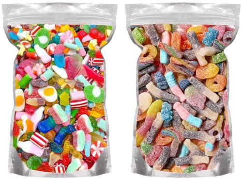 GRO VITS - Pick & Mix Sweets Quality Jelly Sweets Bundle 2 x Pouches Fizzy & Non Fizzy Pick and Mix Classic Retro Candy Selection Assortment – 500g