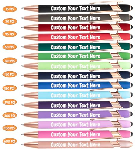 HIJKLMNPO 15 Stylos personnalisé pour femmes hommes Stylo personnalisé pour entreprise Stylo personnalisé gravé en vrac Stylo personnalisé avec pointe stylet Stylo personnalisé avec encre noire
