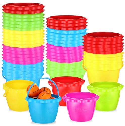 Yinder 50 Packs Sand Buckets Bulk for Boys and Girls, 6.5 in Rum Buckets Plastic Bucket Pails Beach Toys for Summer Pool Beach Party Favors