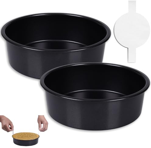 SAGOOITS Teglia per torte da 15,2 cm, 2 teglie rotonde con 50 pezzi di carta pergamena, antiaderente, set di teglie da forno per torte, colore nero