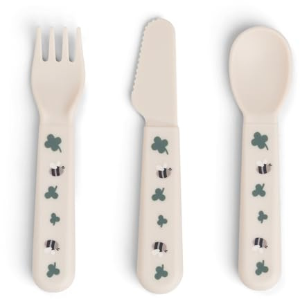 Done by Deer Foodie Besteckset Baby – Tiny Farm Sand – Kinderbesteck ab 0 Monaten, BPA-freies PP, spülmaschinen- & mikrowellengeeignet