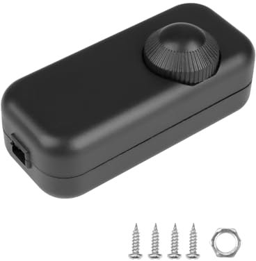 LED Dimmer Switch 1 Gang Inline Dimmer Switch for Table Lamps 220V-240V Trailing Edge Dimming Push On Off Rotary Frequency Adjustable for 3-100W Living Room Bedroom Ceiling Incandescent Halogen Bulbs