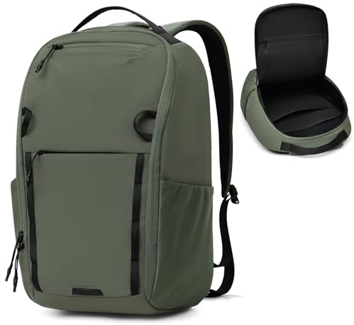 Outplea 15 Mochila Ordenador Portatil Mujer Hombre, Mochila Viaje Impermeable, Mochilas PC Oficina para Trabajo Ejecutivo, Ligera Pequeña Mochilas de Senderismo para Acampada, Verde
