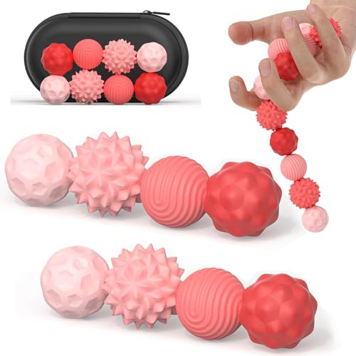 Felly 8 st magnetiska bollar mot stress, dekompression leksak, sensoriska Montessori-pressleksaker för autism speltillbehör, silikonboll, fidgetleksaker för barn och vuxna (röd)