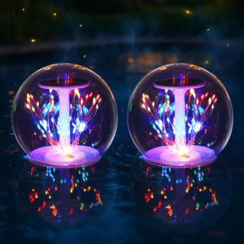 LENONE Luces flotantes para piscina, fuegos artificiales impermeables, luces solares para piscina que flotan, 7 pulgadas que cambian de color, bolas de luz solar flotantes para decoración de estanques