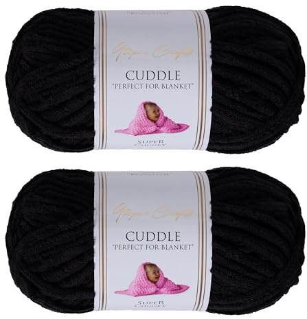 Utopia Crafts Cuddle Super Chunky Chenille Soft Yarn for Knitting and Crochet, 2x 100g - 60m (Black)