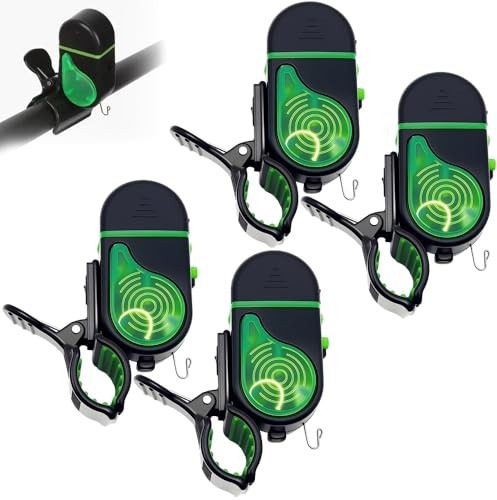4 Stück Bissanzeiger Angeln, 2 in 1 Angel Bissanzeiger mit LED Licht und Ton, Empfindliche Elektronischer Bissanzeiger, Tragbare Bissanzeiger Set für Tag und Nacht Süßwasser Outdoorsport