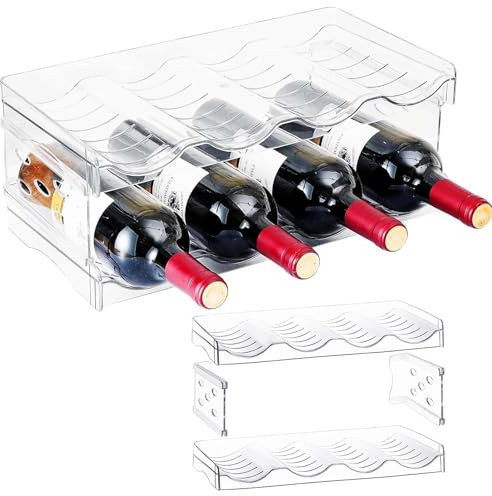 Tkxjry 2 set Portabottiglie Impilabile, Contiene fino a 8 Bottiglie, Organizar per Bottiglie d'Acqua in Plastica, Organizzatore impilabile per Bottiglie, per Cucina Armadio Frigorifero Bar e Ufficio