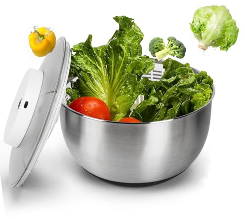 Salad Spinner Electric Stainless Steel 4.8L with USB Charge for Washing and Drying Vegetables and Salad Greens, Fruit Strainer and Spinner