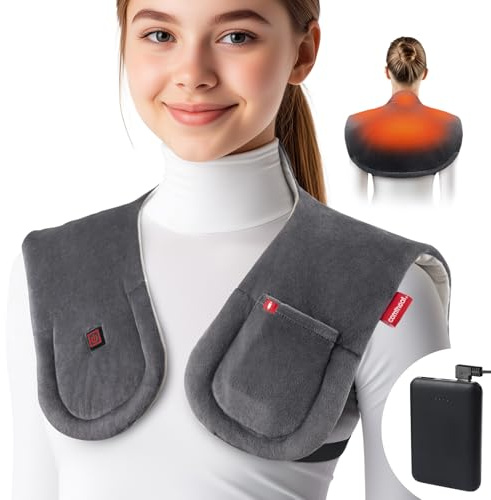 Comfheat Kabelloses Heizkissen für Nacken und Schultern, wiederaufladbare Heizdecke mit 5000-mAh-Akku, 3 Heizstufen, automatischer Abschaltfunktion, Geschenkidee für Frauen, Männer, Mütter und Väter