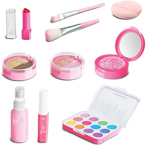 EDLMKM Makeup Play Set, Pretend Makeup Sets for Girls with 10 Realistic Accessories, Fake Beauty Role Play Kit, Princess Toys Play Games Gift Birthday Gift for Girls, Pretend Makeup for Role Playing