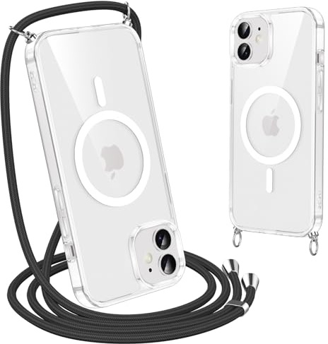 Olgary Coque pour iPhone 11 avec Cordon de Collier, [Compatibel mit Magsafe] Noire Magnétique Antichoc Housse avec Corde Réglable Téléphone Étui Portable Lanyard Case-Noir