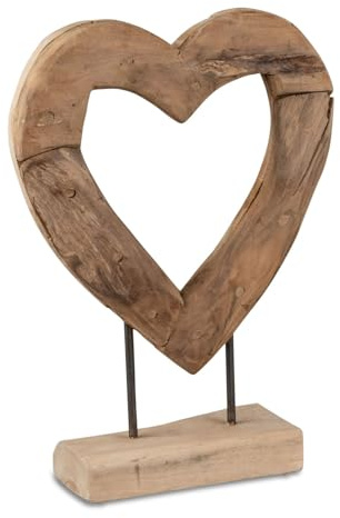 formano Deko Objekt Herz Holz Skulptur aus massivem Teakholz 40 cm auf Standfuß, modernes Wohnaccessoire mit Herzform für Sideboard, Regal & Büro