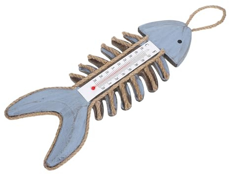 Roleader Termometro per Esterno da Appendere, Termometro da Parete Vintage in Legno a Forma di Lisca di Pesce, per Casa e Giardino, Lettura Precisa