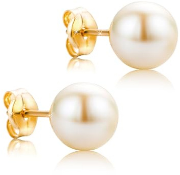 OROVI Ohrringe Gold- 18 karat (750) Gelbgold – Perlenohrringe, Ohrstecker Gold mit Weißen Süßwasserperlen 7 mm, Hypoallergene Perlen Ohrringe, Schmuck Damen, Gold Schmuck- inkl. edler Schmuckbox