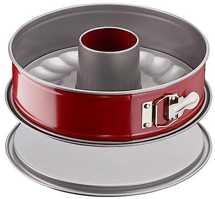 Tefal Delibake J16428 Molde tarta redondo con rosa 27 cm, forma redonda desmontable y con gran fondo, revestimiento antiadherente, fácil desmonte, de acero al carbono, con grosor 3/10, rojo