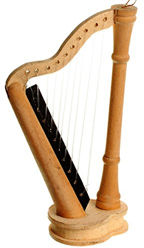 alles-meine.de GmbH Miniatur Harfe - aus hellem Natur Holz/Maßstab 1:12 - Saiten Musikinstrument klein - Konzertharfe - Harfeninstrument - Diorama - für Puppenstube/Puppenhau..