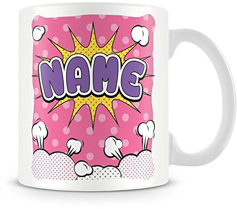 MUGGZ Personalised Mug - Add Name - Comic Style Design - Ideal Mug for Work or Gift - Pink