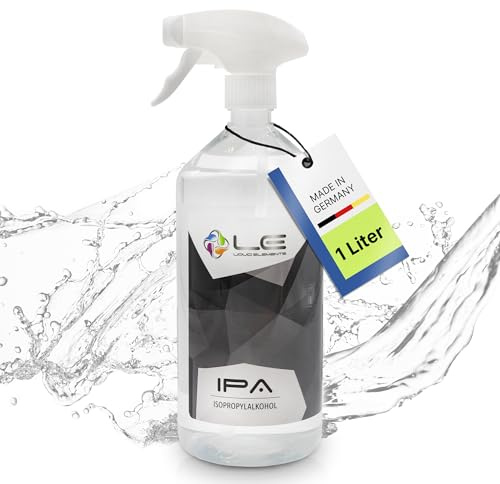 Liquid Elements IPA Isopropanol 1L Reinigungsalkohol, 99, 9% Reinheit | reinigt, entfettet rückstandslos, für Auto, Lack & Co