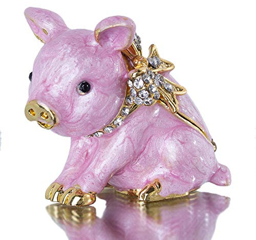 YU FENG 2.3inch Cute Piggy Jewelry Trinket Box Hinged Collectible Crystal Jeweled Pig Decor Animal Figurines Christmas Gift