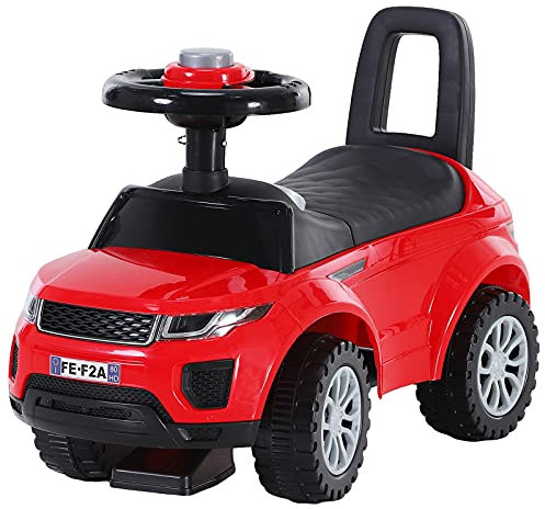 HOMCOM 3-in-1 Ride On Car Foot To Floor Slider Toddler w/Horn Steering Wheel NO POWER Manual Under Seat Storage Safe Design for 1-3 Year Old Red