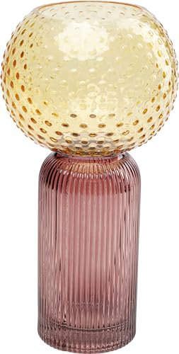 KARE Vasija Marvelous Duo amarillo lila 31cm, jarrón moderno vidrio, base larga amarillo, top violeta esfera 15 cm diámetro