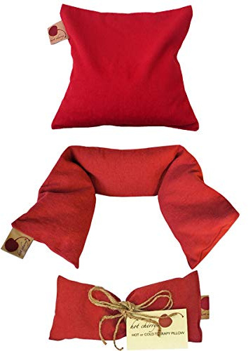 Feel Better Bundle - Red Denim Hot Cherry Pit-Stone Pillow Combo - Square, Neck Wrap and Eye Pillow