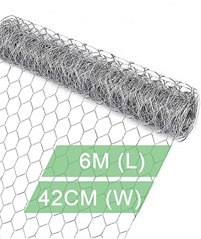 vensovo Galvanized Chicken Wire Mesh - 42CM × 6M Garden Animal Barrier Fence, 1 inch Mesh Fence for Pet,Rabbit,Poultry | Galvanized 0.8-inch hex mesh for garden fencing, poultry enclosures, rabbit runs, floral arrangements, and DIY crafts.