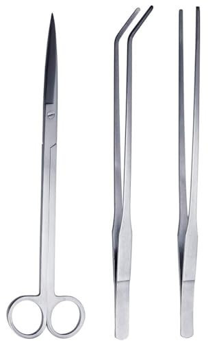 3 Pack Aquarium Kit Outil Accessoires, Outils d'Aquarium en Acier Inoxydable, Poisson Starter Kits Réservoir Eau Plante Pinces Ciseaux Outils pour Poissons et Plantes d'Aquarium