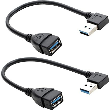 Herfair SuperSpeed - Cavo di prolunga USB 3.0 da maschio a femmina, adattatore di collegamento a 90 gradi (nero, angolo destro e sinistro)