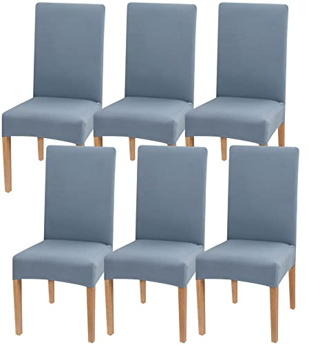Newthinking Stretch Chair Covers for Dining Room, High Back Dining Chair Covers, Removable and Washable Full Wrap Elastic Chair Cover for Hotel, Wedding, Kitchen, Dining Room (Grey Blue, 6 Pack)