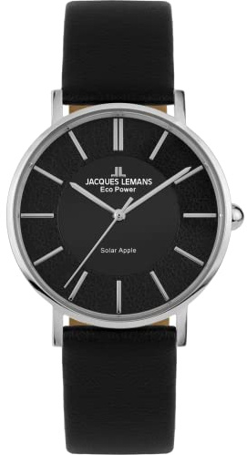 JACQUES LEMANS Damenuhren, Eco Power Uhren Frauen aus massivem Edelstahl mit Apfel-Leder Armband, großes Ziffernblatt, Armbanduhr Damen, Model 1-2113A, Damen Uhren Frauen Uhr Damen schmuck