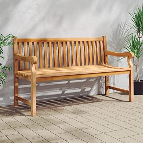 Gecheer Trädgårdsbänk, träbänk, sittbänk, parkbänk, trädgårdsmöbler, bänk, balkongbänk, massivt trä, teak 150 cm