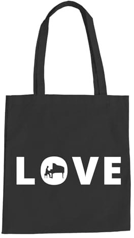 Love Klavier Baumwolltasche - Musik Musiker Flügel Tasten Jazz Blues Klassik Schwarz