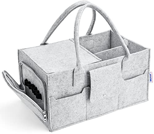 Maliton Cesta Organizadora BeBe, Organizador de carrito de pañales para bebés con Compartimentos Desmontables, Regalo para recién nacidos-Gris con Tapa