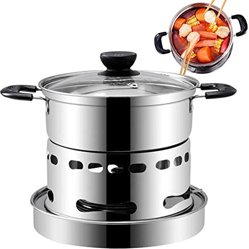 Spirituskocher Innenraum Campingkocher Mit Topf, Tragbare Campingherd Edelstahl Spiritus Camping-Spiritus Kocher Wilden Kleinen Topf Kann Zum Camping Grillen HeißEr Topf Picknick (20cm)
