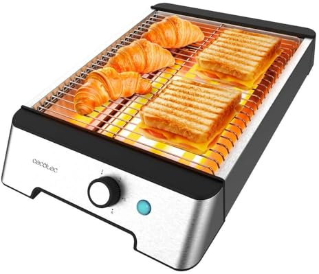 Cecotec Tostapane Pane Orizzontale Tostapane Piatto 3 Resistenze Niceslice Inox. 1000W, Tutti I Tipi Di Pane E Panini, Resistenze Al Quarzo, Finitura In Acciaio Inox, 6 Fasi Di Tostatura