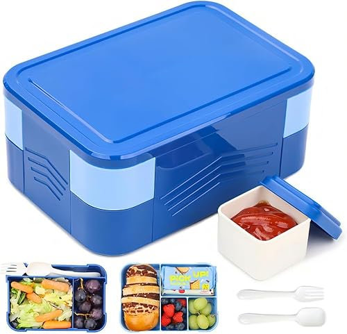 Bugucat Brotdose Kinder mit Fächern 1550ML,Lunchbox, Auslaufsicher mit 6 Fächern und Besteckse,Bento Box Vesperdose für Mädchen & Jungen Frühstücksbox Jausenbox für Kindergarten BPA-Frei Blau