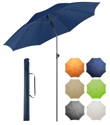 FARE Sonnenschirm Gr. L - 200 cm Durchmesser - UV-Schutz 50+ für Balkon Garten Terrasse Sommer - Titan-Finish Knickvorrichtung Drehfeststeller inkl. Tragetasche (nachtblau)