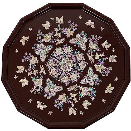 February Mountain Mother of Pearl Tray Decorative Serving Tray for Breakfast,Snacks,Gadgets,Vintage Handcrafted Coffee Table, Kitchen Counter Housewarming Gift Ideas