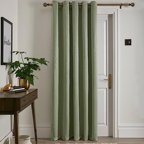 Fusion Strata – Sage Green Thermal Eyelet Curtain – W66 x L84 (168 x 213cm) – 1 Panel – Insulated Single Curtain – Bedroom/Living Room/Door Drapes – Modern Home Decor