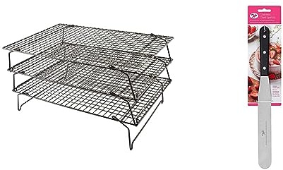 Tala 3 Tier Non-Stick Cooling Rack - Space Saving Collapsible Racks - Cake Cooling Rack For Baking Freshly Baked Muffins & Biscuits - 40 x 25cm + Tala Stainless Steel Flat Icing Spatula Pallette Knife
