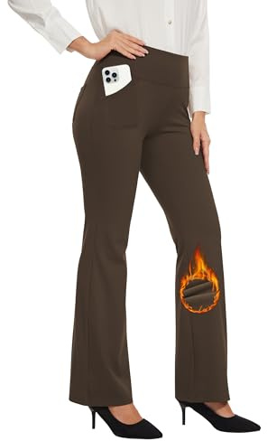 Desol Thermo Bootcut Yogahose Damen mit Innenfleece, Fleecegefüttert Schlaghose mit 4 Taschen, Winter Sporthose Damen Lang, Hohe Taille Stretch warme Jogginghose