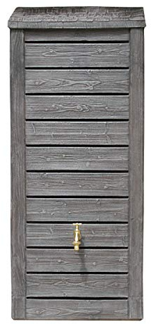 PROSPERPLAST Norway rain barrel 230 litres brown made of UV and weather-resistant material. Rain barrel or rainwater tank in wood look with high-quality brass connections