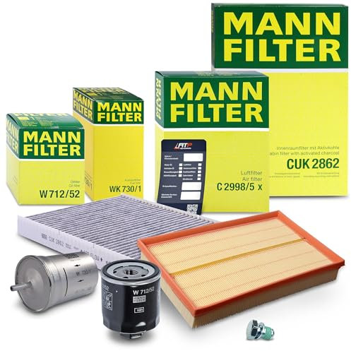 MANN-FILTER Inspektionspaket Filterset 1x Ölfilter, 1x Luftfilter, 1x Innenraumfilter (Aktivkohlefilter), 1x Kraftstofffilter, Kompatibel mit VW BORA, GOLF 4 (1J1), GOLF 4 Variant (1J5)