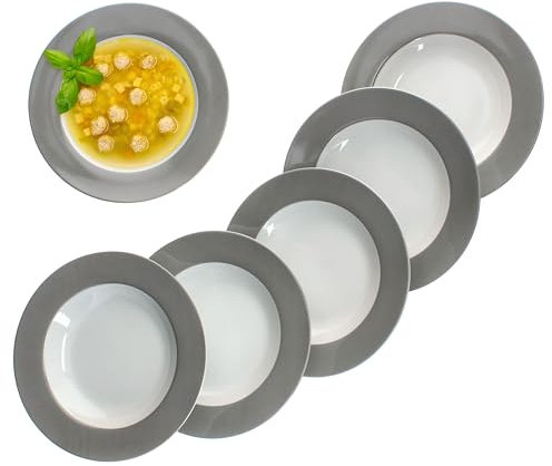 MamboCat Lot de 6 assiettes creuses Variantes grises I Assiettes creuses colorées en porcelaine pour 6 personnes I Assiettes rondes colorées pour salade, soupe, céréales, pâtes, etc. pour le petit
