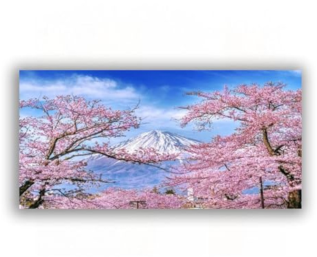 Impresión en lienzo Arte de pared Flores de cerezo del Monte Fuji en Japón Paisaje panorámico Cuadro en lienzo Obras de arte modernas para la pared 80x160cm Sin marco